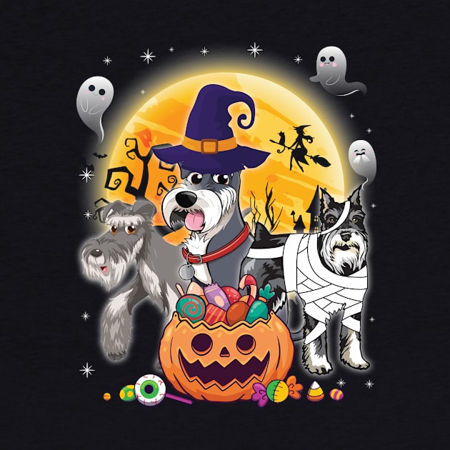 Schnauzer Dog Mummy Witch Moon Ghosts Happy Halloween Thanksgiving Merry Christmas Day by joandraelliot